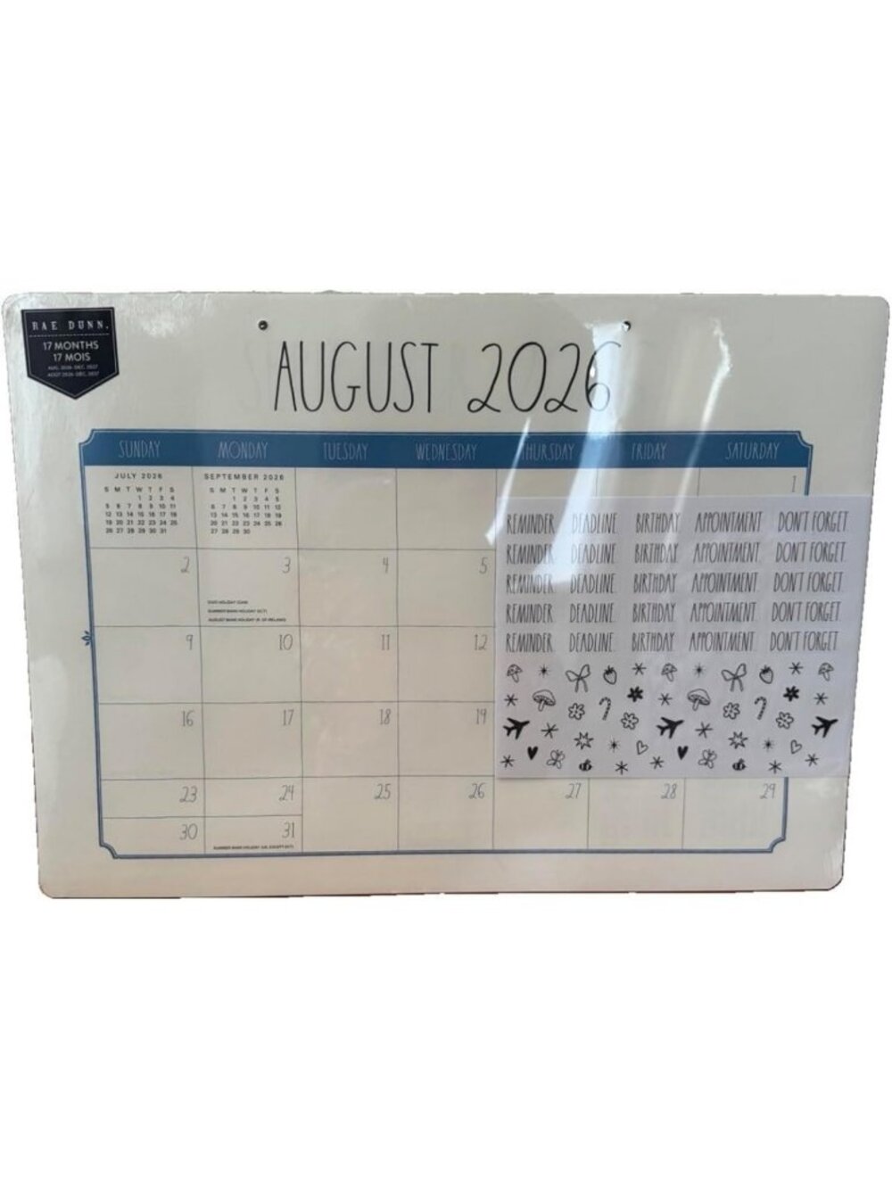 2027 Desk Blotter Calendar - 17 Month Monthly Planner, Blue & Ivory Design